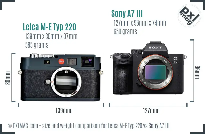 Leica M-E Typ 220 vs Sony A7 III size comparison