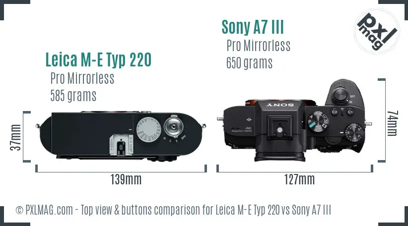 Leica M-E Typ 220 vs Sony A7 III top view buttons comparison