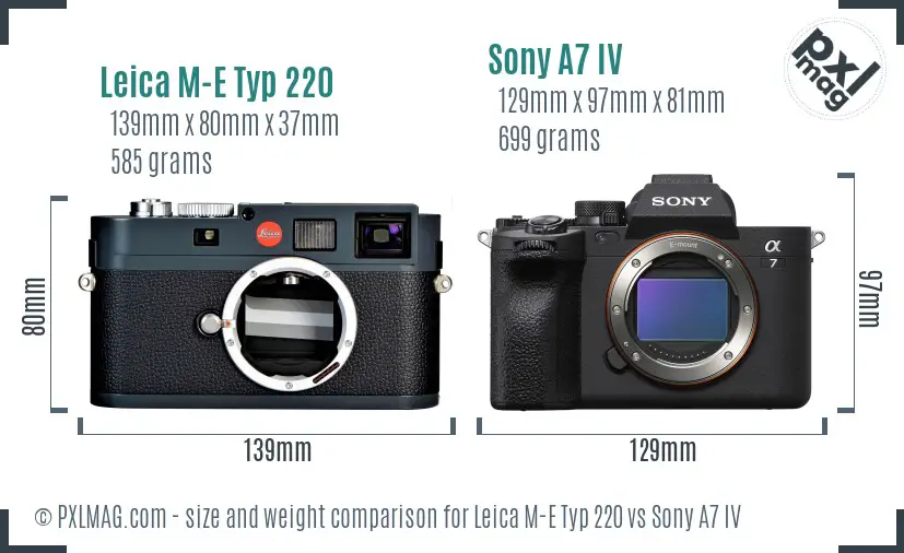 Leica M-E Typ 220 vs Sony A7 IV size comparison