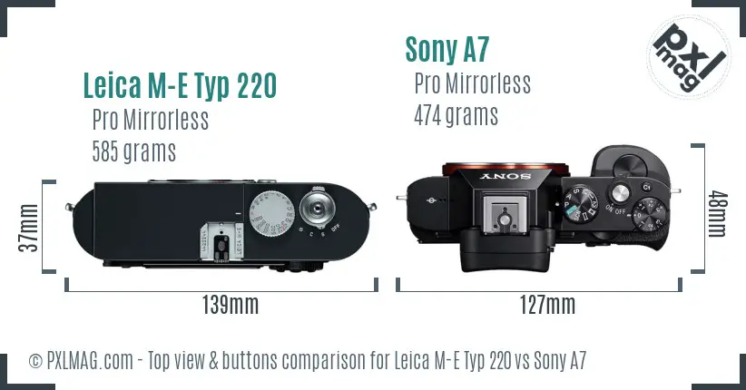 Leica M-E Typ 220 vs Sony A7 top view buttons comparison Leica M-E Typ 220 vs Sony A7 top view buttons comparison
