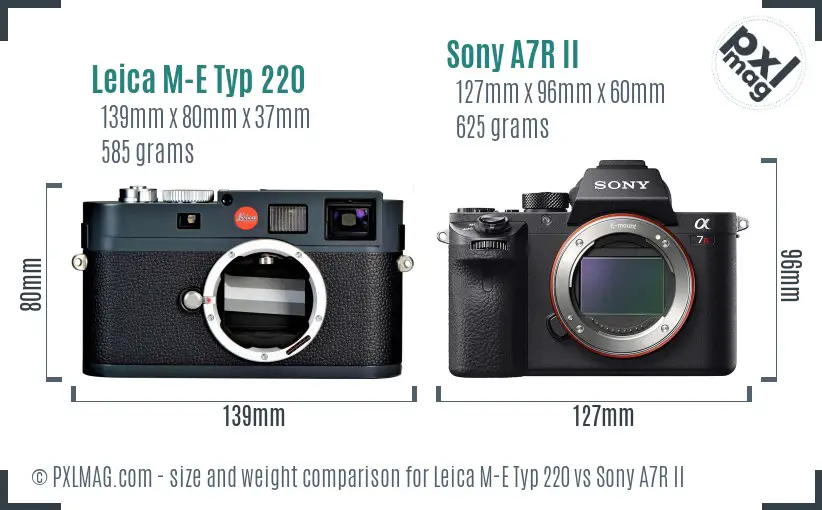 Leica M-E Typ 220 vs Sony A7R II size comparison