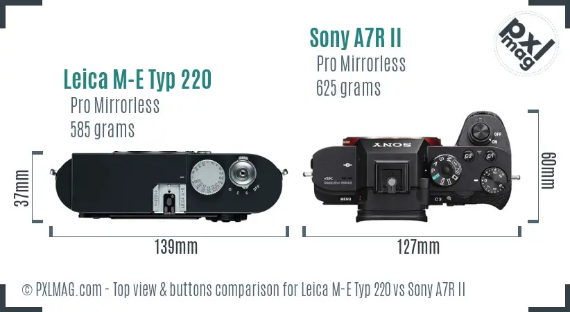 Leica M-E Typ 220 vs Sony A7R II top view buttons comparison