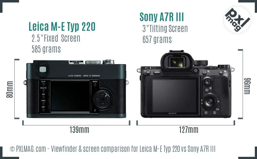 Leica M-E Typ 220 vs Sony A7R III Screen and Viewfinder comparison