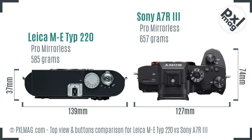 Leica M-E Typ 220 vs Sony A7R III top view buttons comparison