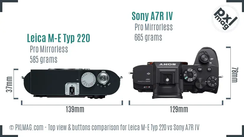 Leica M-E Typ 220 vs Sony A7R IV top view buttons comparison
