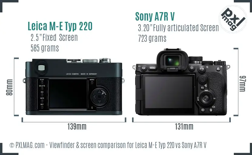 Leica M-E Typ 220 vs Sony A7R V Screen and Viewfinder comparison