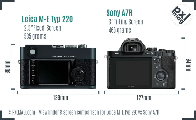 Leica M-E Typ 220 vs Sony A7R Screen and Viewfinder comparison