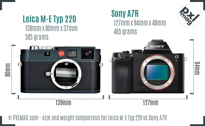 Leica M-E Typ 220 vs Sony A7R size comparison