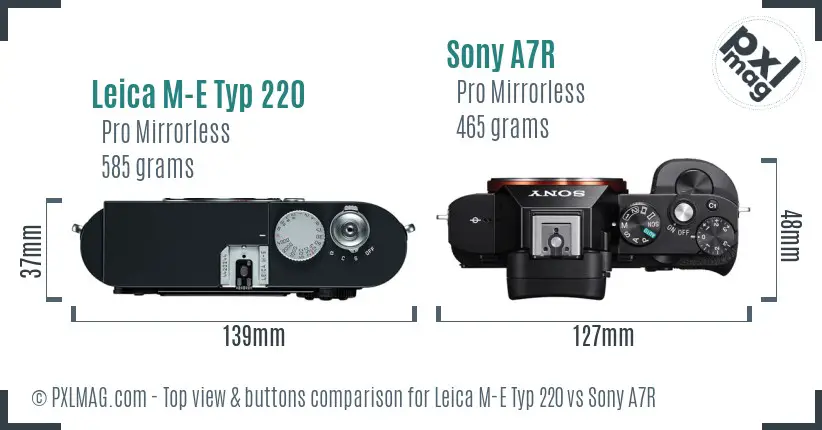 Leica M-E Typ 220 vs Sony A7R top view buttons comparison