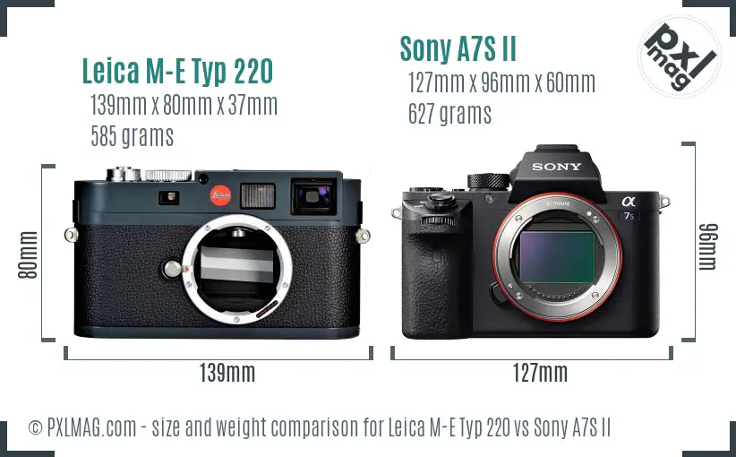 Leica M-E Typ 220 vs Sony A7S II size comparison