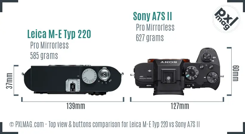 Leica M-E Typ 220 vs Sony A7S II top view buttons comparison