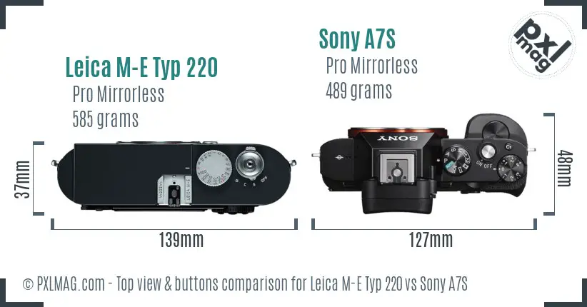 Leica M-E Typ 220 vs Sony A7S top view buttons comparison