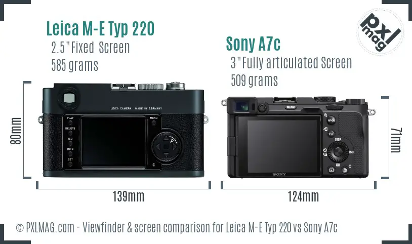 Leica M-E Typ 220 vs Sony A7c Screen and Viewfinder comparison