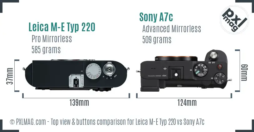 Leica M-E Typ 220 vs Sony A7c top view buttons comparison