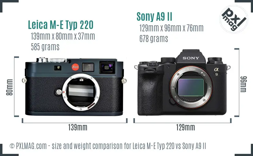 Leica M-E Typ 220 vs Sony A9 II size comparison