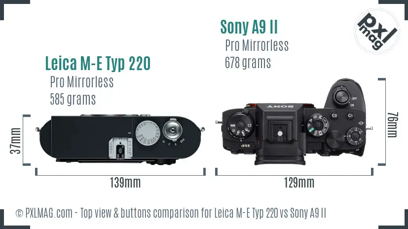 Leica M-E Typ 220 vs Sony A9 II top view buttons comparison