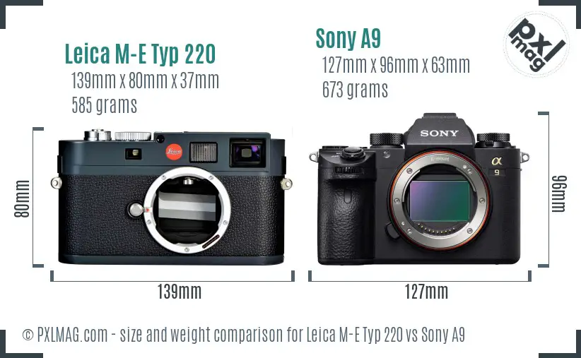 Leica M-E Typ 220 vs Sony A9 size comparison