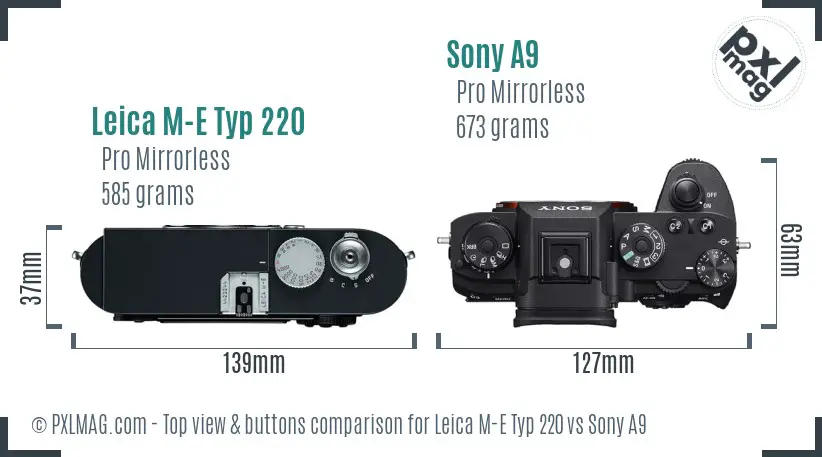 Leica M-E Typ 220 vs Sony A9 top view buttons comparison
