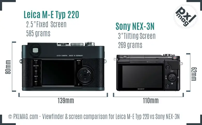 Leica M-E Typ 220 vs Sony NEX-3N Screen and Viewfinder comparison