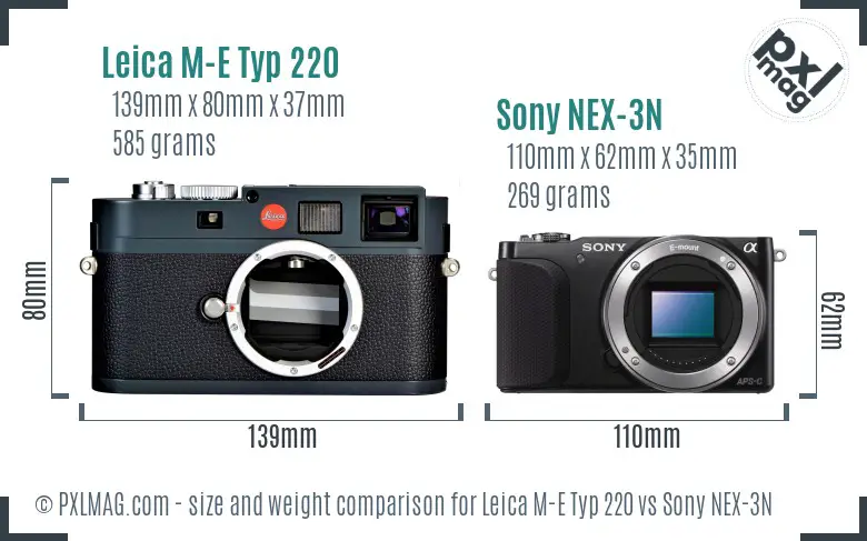 Leica M-E Typ 220 vs Sony NEX-3N size comparison