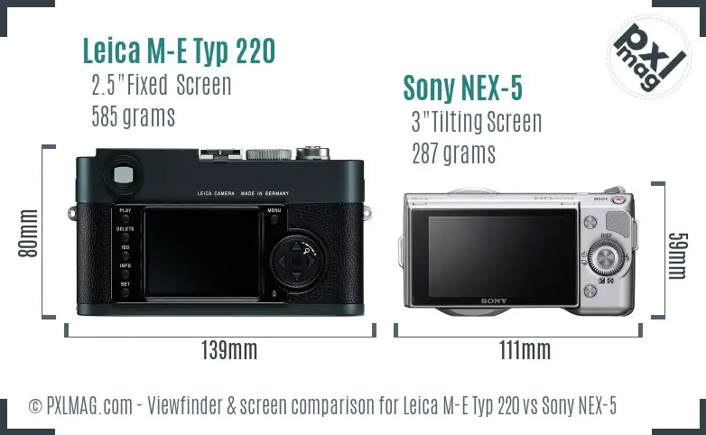 Leica M-E Typ 220 vs Sony NEX-5 Screen and Viewfinder comparison