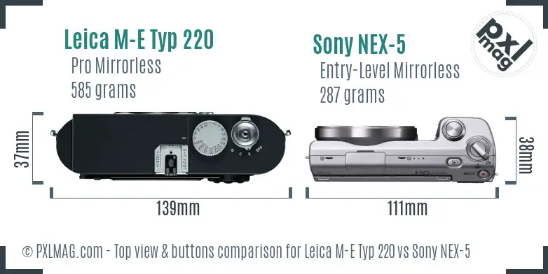 Leica M-E Typ 220 vs Sony NEX-5 top view buttons comparison