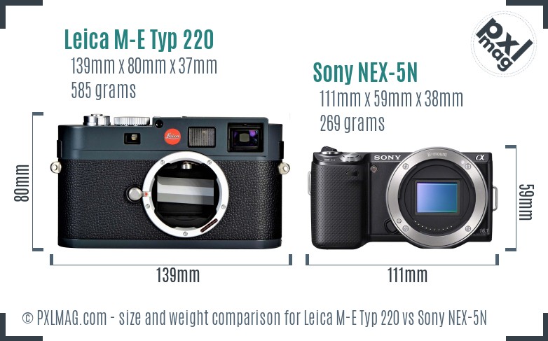 Leica M-E Typ 220 vs Sony NEX-5N size comparison Leica M-E Typ 220 vs Sony NEX-5N size comparison