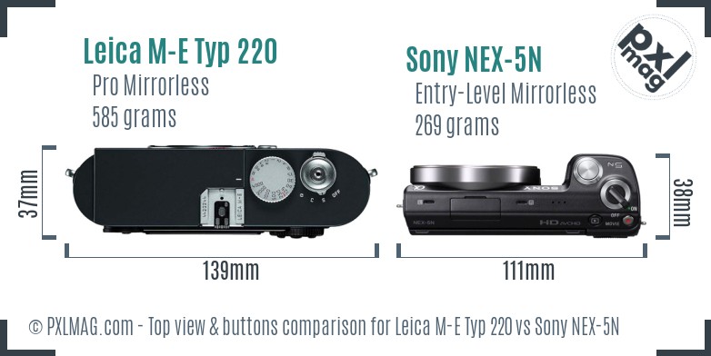 Leica M-E Typ 220 vs Sony NEX-5N top view buttons comparison