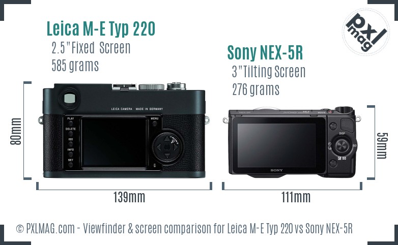Leica M-E Typ 220 vs Sony NEX-5R Screen and Viewfinder comparison