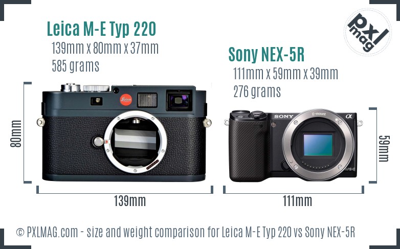 Leica M-E Typ 220 vs Sony NEX-5R size comparison