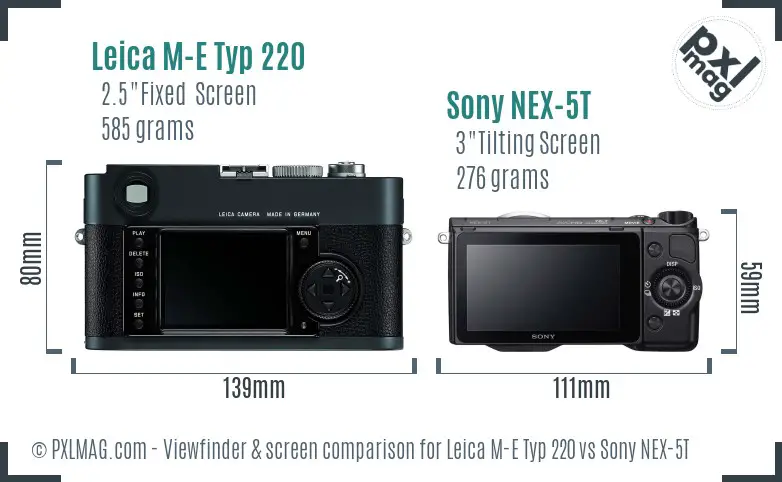 Leica M-E Typ 220 vs Sony NEX-5T Screen and Viewfinder comparison