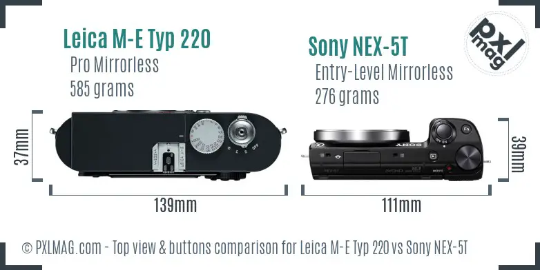 Leica M-E Typ 220 vs Sony NEX-5T top view buttons comparison