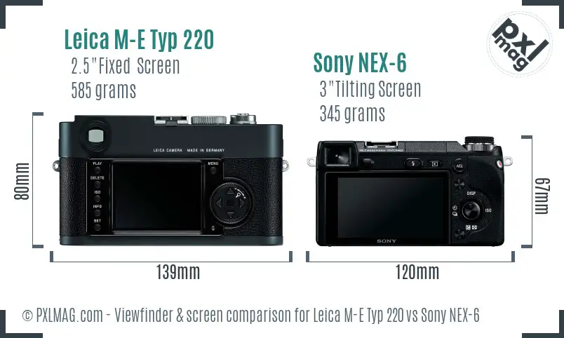 Leica M-E Typ 220 vs Sony NEX-6 Screen and Viewfinder comparison