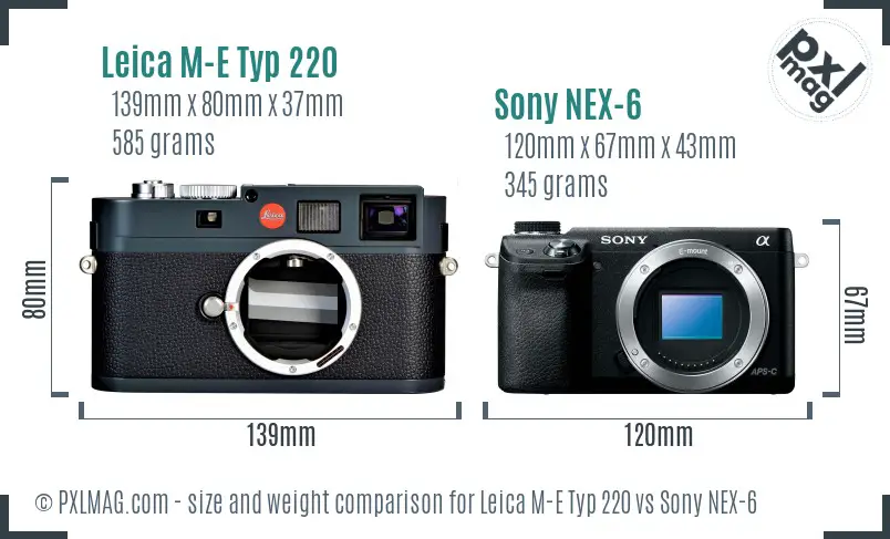 Leica M-E Typ 220 vs Sony NEX-6 size comparison