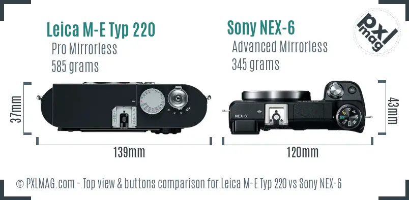 Leica M-E Typ 220 vs Sony NEX-6 top view buttons comparison