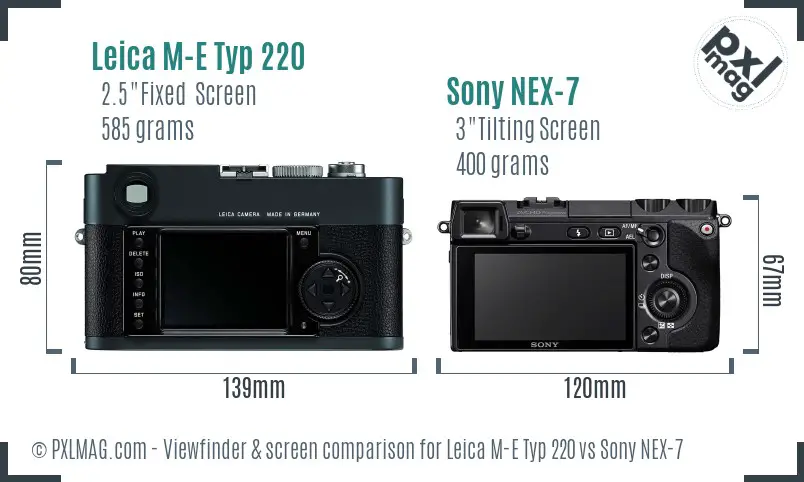 Leica M-E Typ 220 vs Sony NEX-7 Screen and Viewfinder comparison