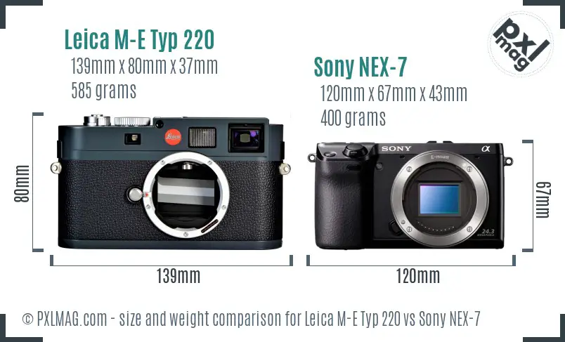 Leica M-E Typ 220 vs Sony NEX-7 size comparison