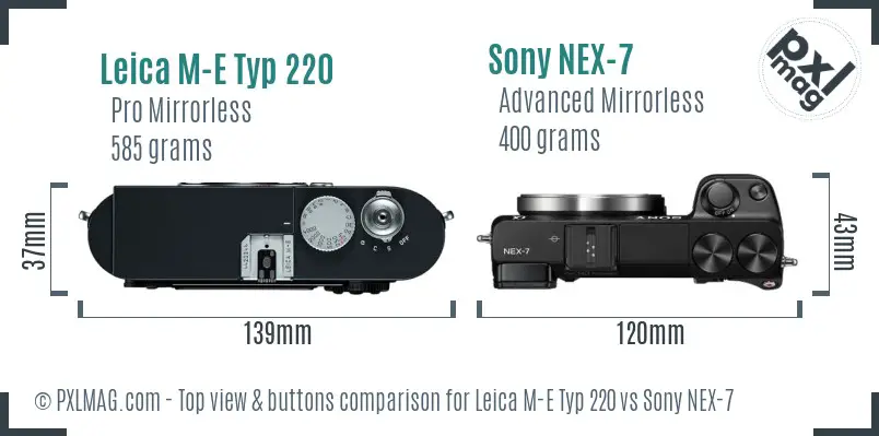 Leica M-E Typ 220 vs Sony NEX-7 top view buttons comparison