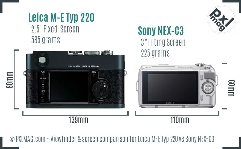Leica M-E Typ 220 vs Sony NEX-C3 Screen and Viewfinder comparison
