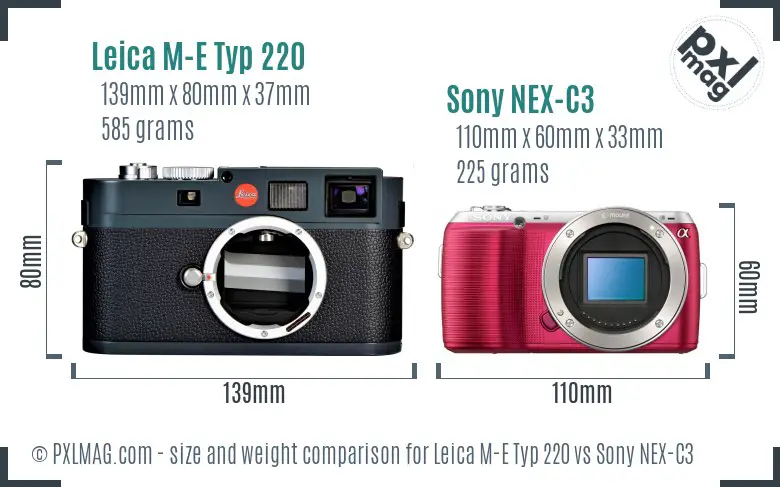 Leica M-E Typ 220 vs Sony NEX-C3 size comparison