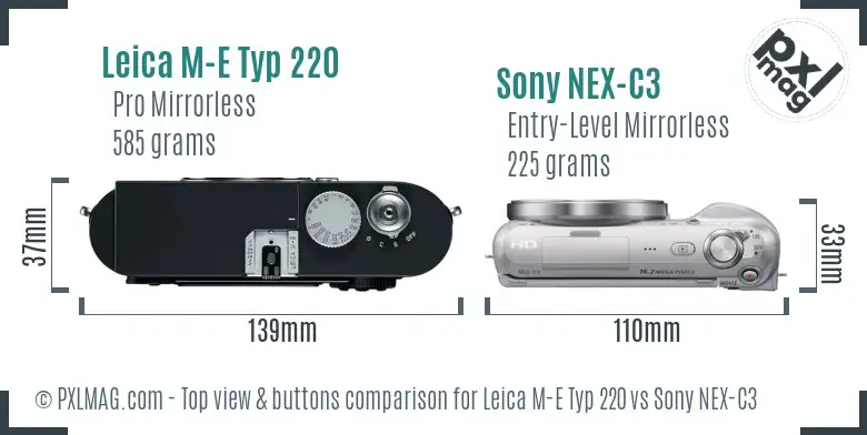 Leica M-E Typ 220 vs Sony NEX-C3 top view buttons comparison