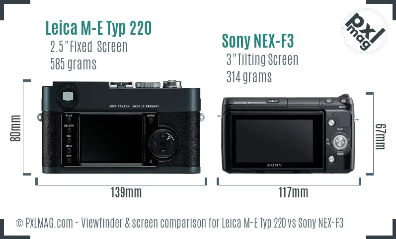 Leica M-E Typ 220 vs Sony NEX-F3 Screen and Viewfinder comparison