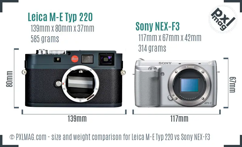 Leica M-E Typ 220 vs Sony NEX-F3 size comparison