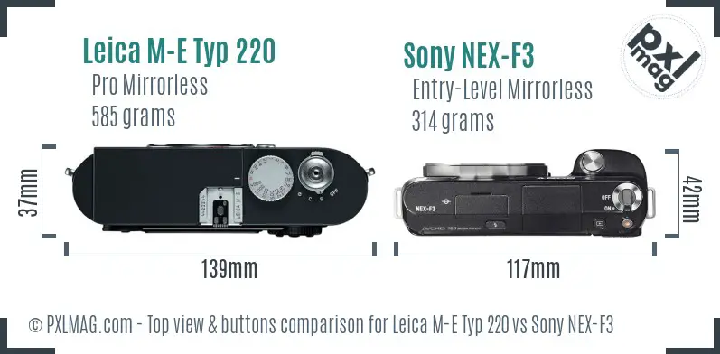 Leica M-E Typ 220 vs Sony NEX-F3 top view buttons comparison