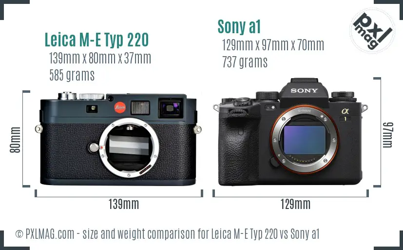 Leica M-E Typ 220 vs Sony a1 size comparison