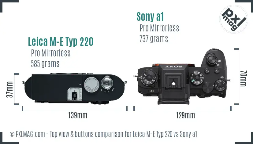 Leica M-E Typ 220 vs Sony a1 top view buttons comparison