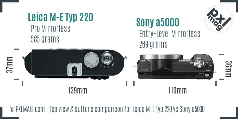 Leica M-E Typ 220 vs Sony a5000 top view buttons comparison