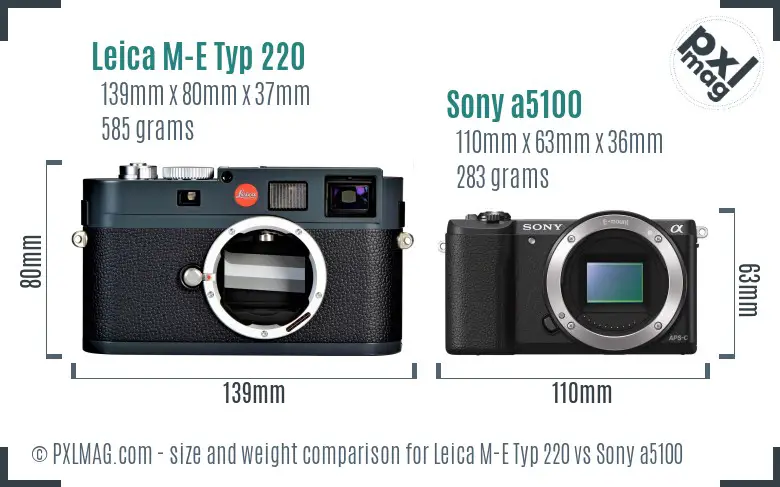 Leica M-E Typ 220 vs Sony a5100 size comparison