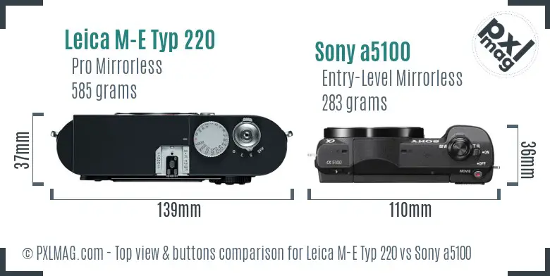 Leica M-E Typ 220 vs Sony a5100 top view buttons comparison