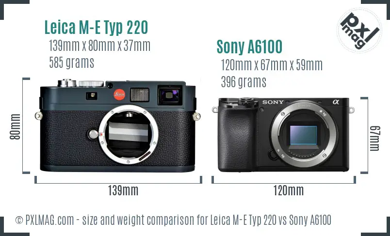 Leica M-E Typ 220 vs Sony A6100 size comparison